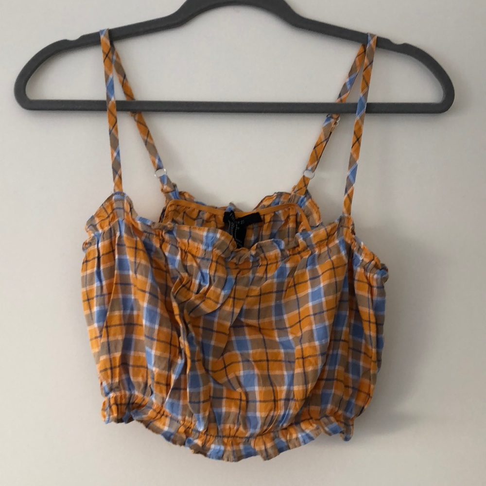 Orange & Blue Plaid Crop Top